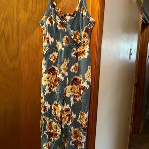 Blue Floral Sleeveless Jumpsuit